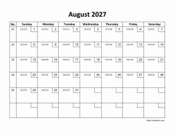 Printable August 2027 Calendar with check boxes (horizontal)