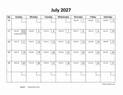 Printable July 2027 Calendar with check boxes (horizontal)