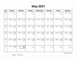 May 2027 printable calendar with check boxes