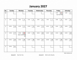 Printable Calendar 2027 with check boxes (12 pages, one month per page, horizontal)