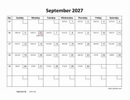 Printable September 2027 Calendar with check boxes (horizontal)
