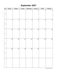 September 2027 Blank Calendar (vertical)