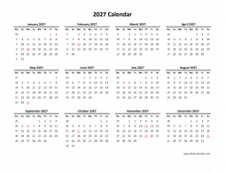 Blank Calendar 2027 (one page, horizontal)
