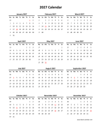 Blank Calendar 2027 (one page, vertical)