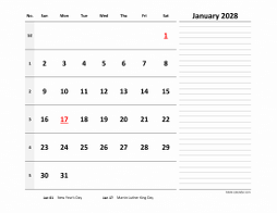 2028 Excel Calendar Large Space