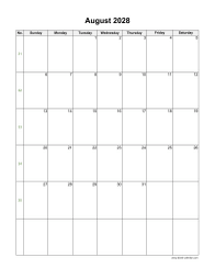 August 2028 Blank Calendar (vertical)