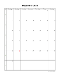 December 2028 Blank Calendar (vertical)
