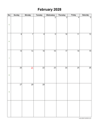 February 2028 Blank Calendar (vertical)