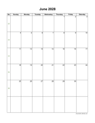 June 2028 Blank Calendar (vertical)