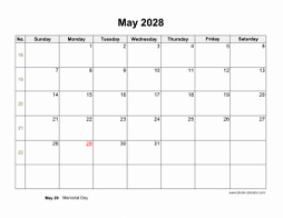 May 2028 blank calendar (horizontal)