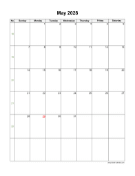 May 2028 Blank Calendar (vertical)