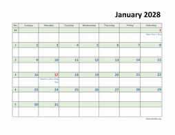 Monthly 2028 calendar with lots of space for notes for each day