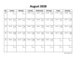 August 2028 printable calendar with check boxes