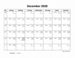 December 2028 printable calendar with check boxes