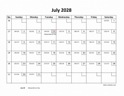 July 2028 printable calendar with check boxes