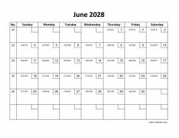 June 2028 printable calendar with check boxes