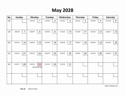May 2028 printable calendar with check boxes