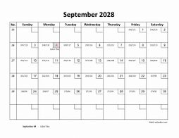 September 2028 printable calendar with check boxes