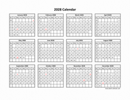 Printable 2028 Calendar (horizontal)