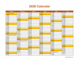 Printable 2028 calendar, month in a column