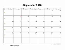 September 2028 blank calendar (horizontal)