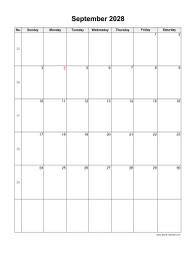 September 2028 Blank Calendar (vertical)