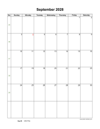 September 2028 Blank Calendar (US Holidays, vertical)
