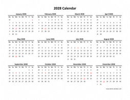 Blank Calendar 2028 (horizontal)
