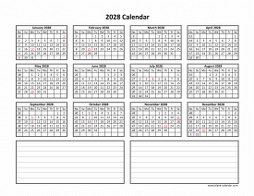 Blank Calendar 2028 with Space for Notes