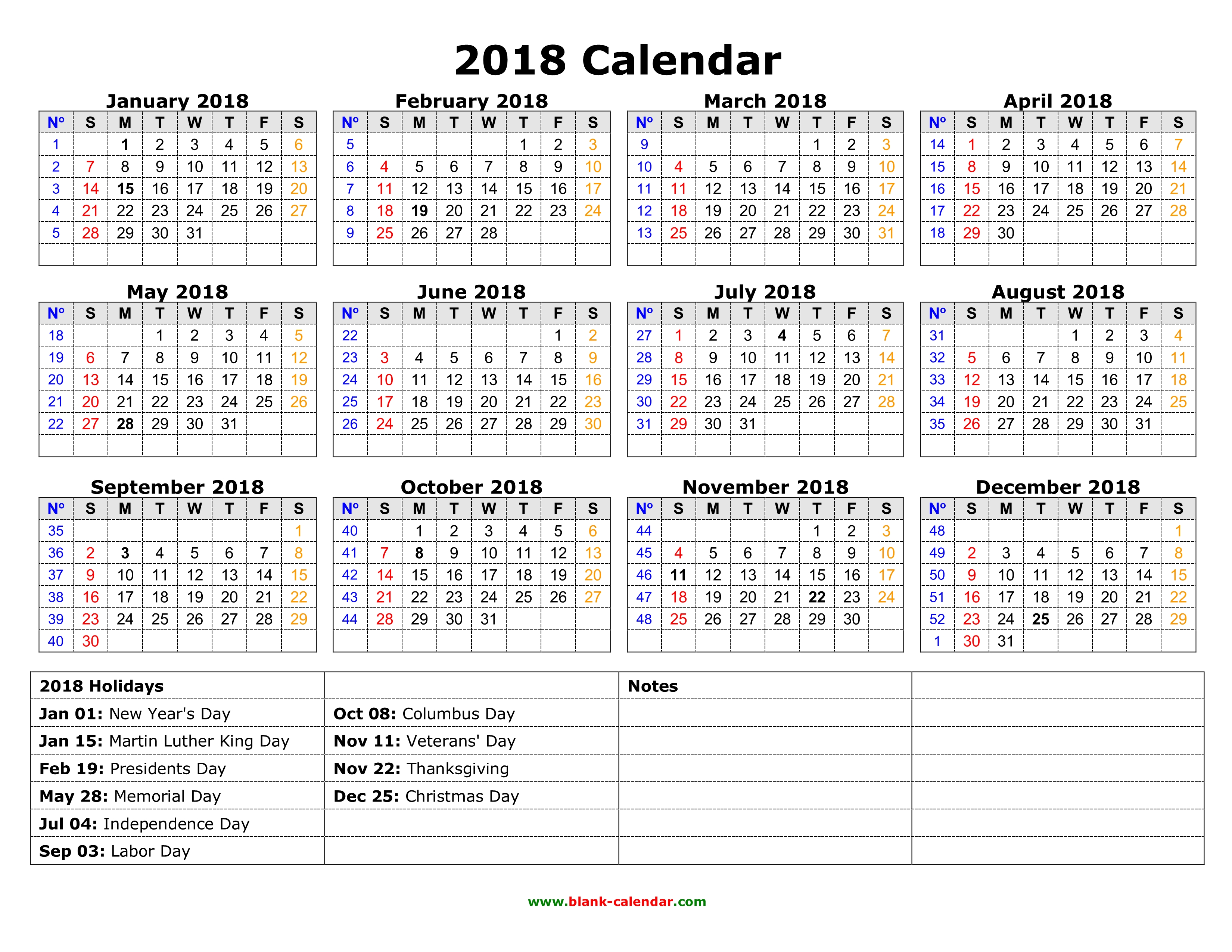 free download calendar 2018