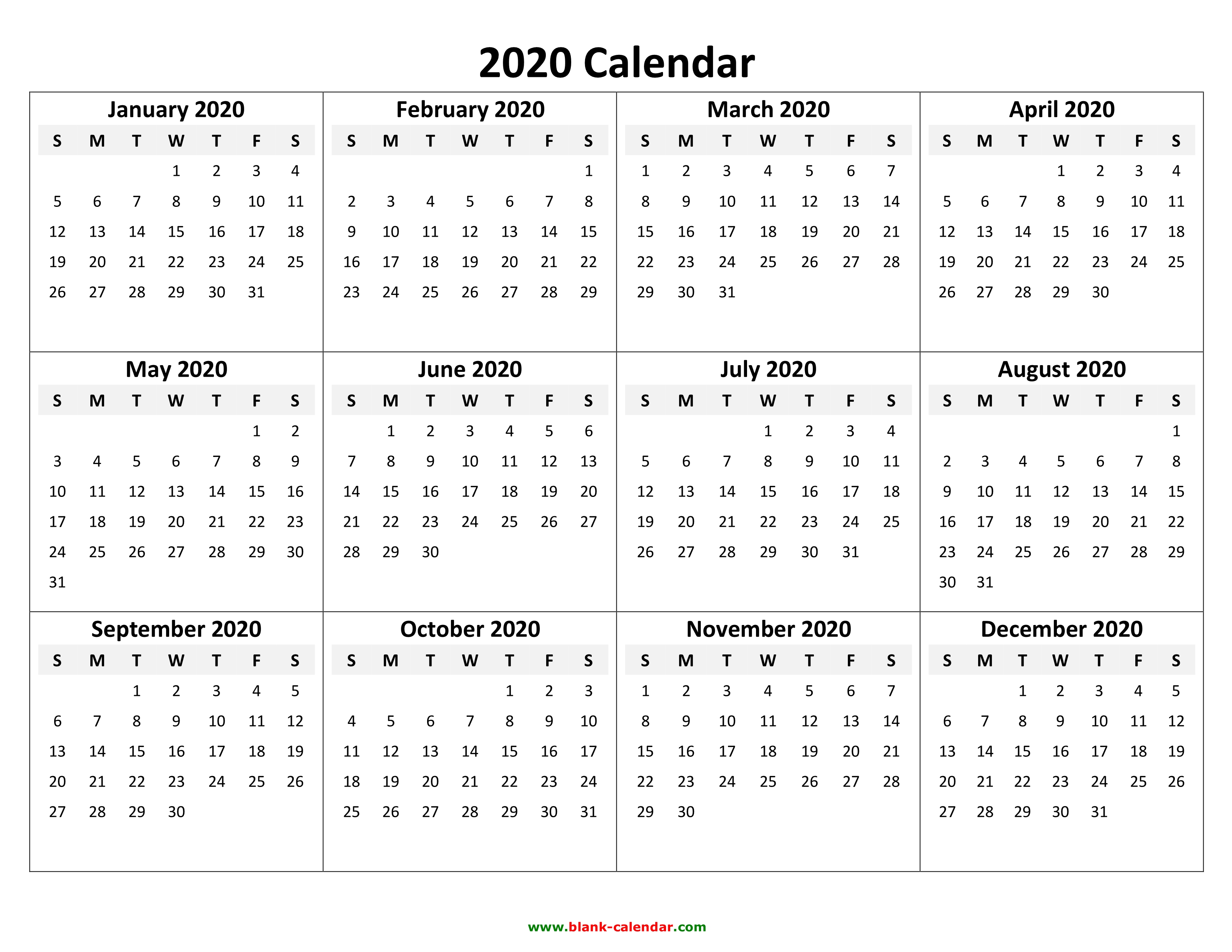 2020 calendar download pdf