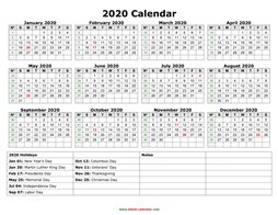 Yearly Calendar 2020 | Free Download and Print