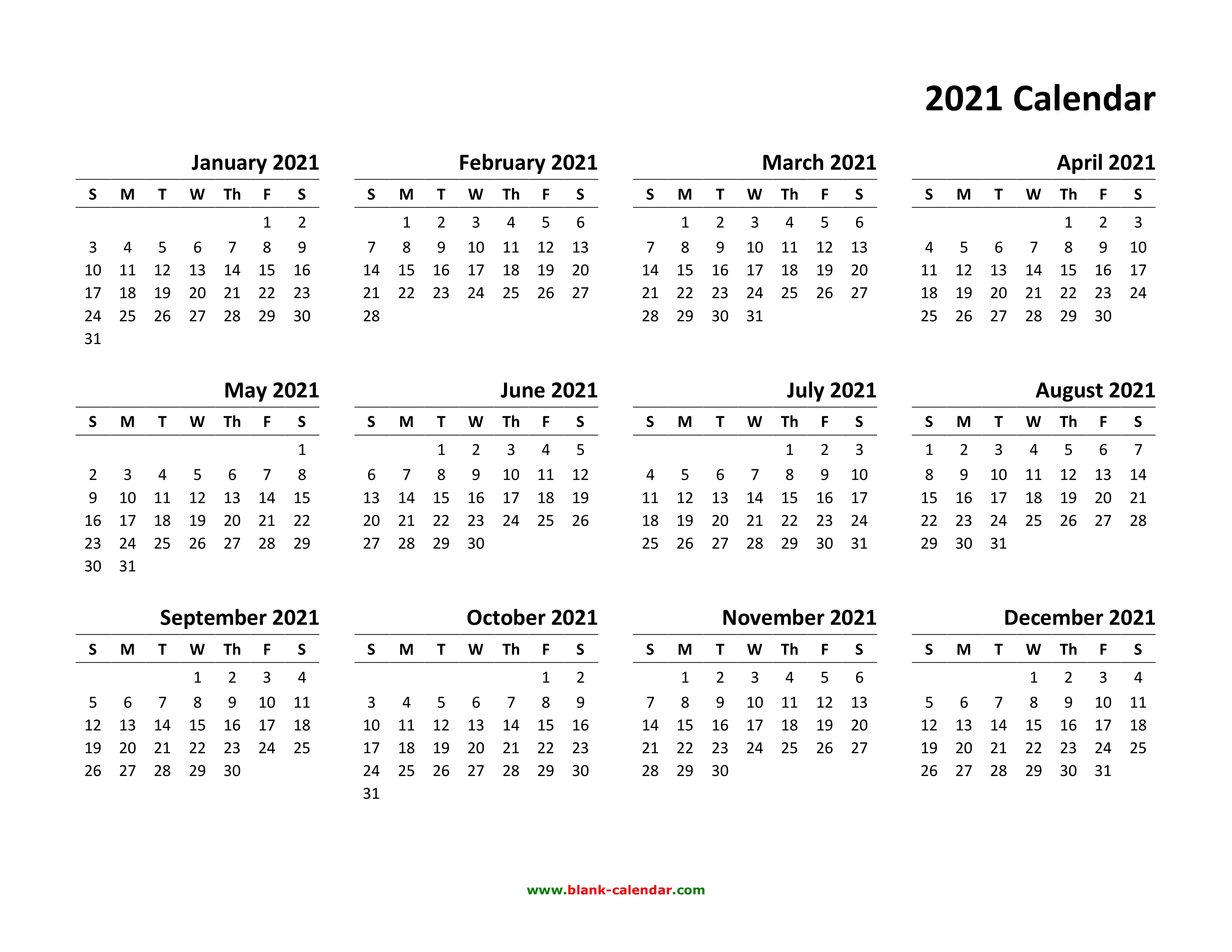 2021 calendar template word free download