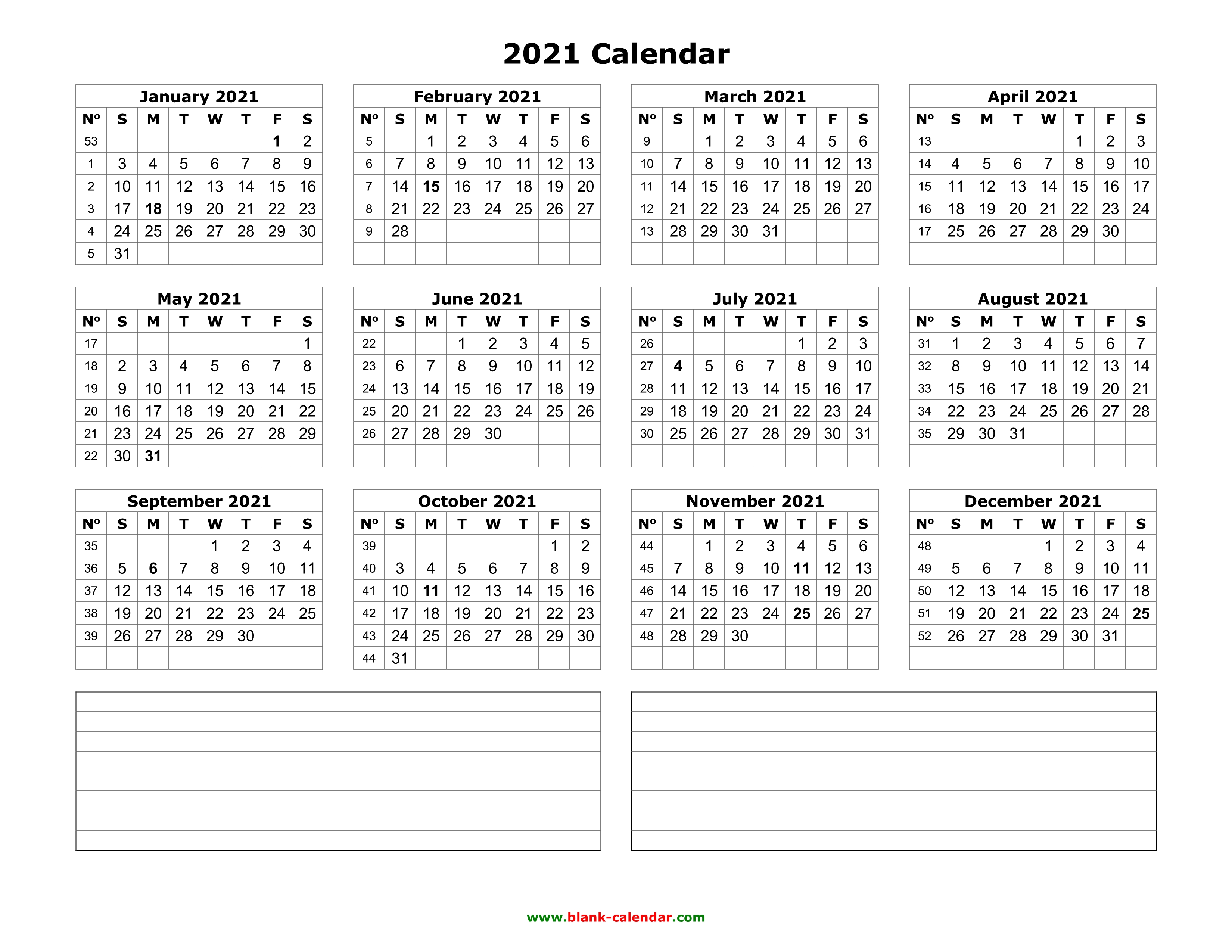 Yearly Calendar 2021 | Free Download and Print