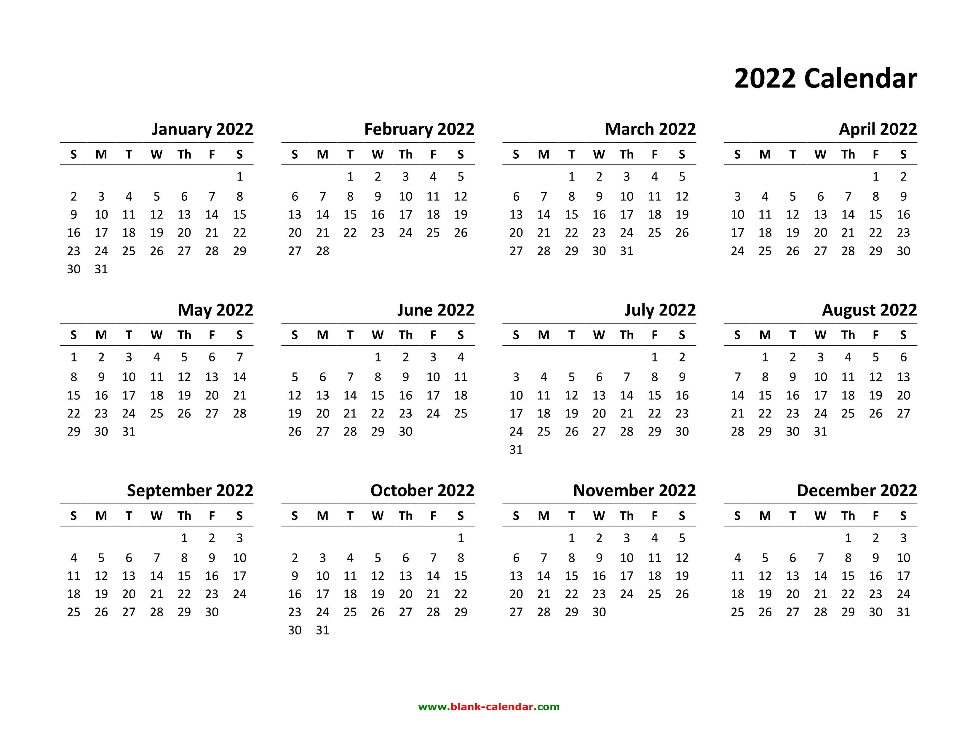 yearly calendar 2022 free download and print